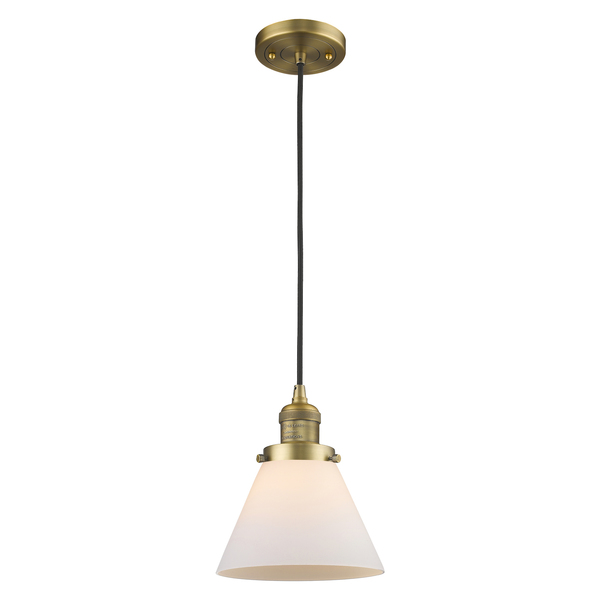 Innovations Lighting Large Cone Vintage Dimmable Led 8" Brushed Brass Mini Pendant With Matte White Cased Glass 201C-BB-G41-LED